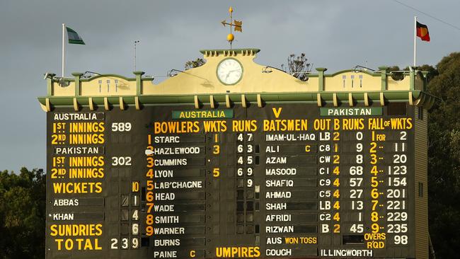 The famous Adelaide Oval scoreboard pictured during the Australia vs Pakistan Test. Picture: Mark Kolbe/Getty Images