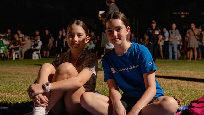 Krystal Prosser and Chloe Prosser as Territorians gather in Darwin City to reflect on Anzac Day. Picture: Pema Tamang Pakhrin