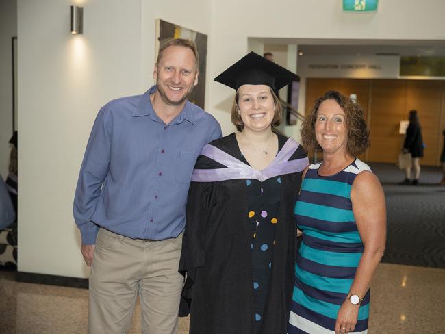Hannah Steele with Hayden and Anne Steele. UTAS graduations. School of College of Health and Medicine Graduate Research. Picture: RICHARD JUPE