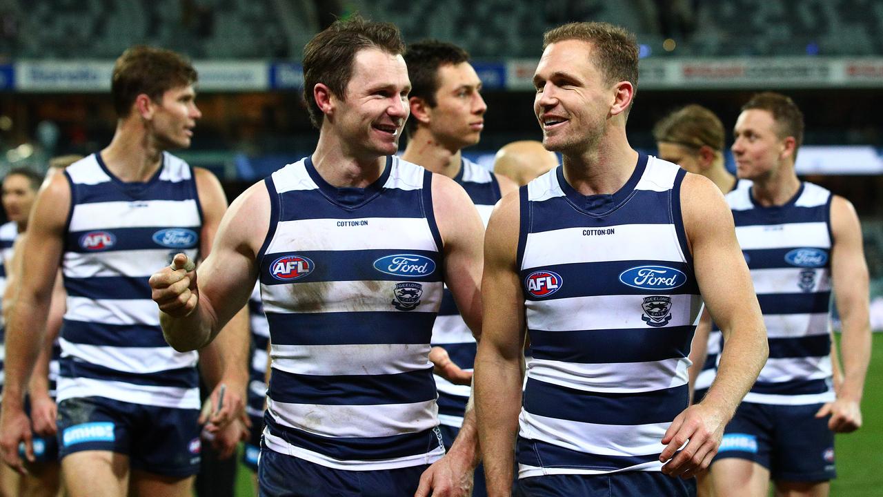 Nick Riewoldt has urged Geelong to rest stars like Patrick Dangerfield and Joel Selwood for one game. Picture: Graham Denholm