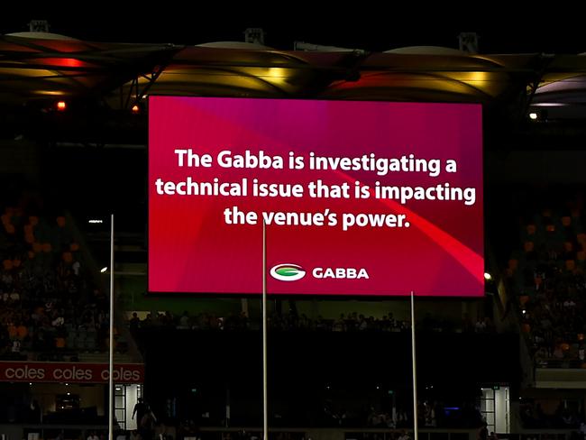 BRISBANE, AUSTRALIA - MARCH 24: A general view is seen after a power outage during the round two AFL match between Brisbane Lions and Melbourne Demons at The Gabba, on March 24, 2023, in Brisbane, Australia. (Photo by Albert Perez/AFL Photos via Getty Images)