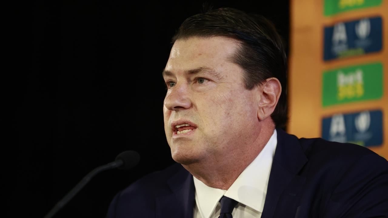 DAILY TELEGRAPH. JANUARY 31, 2023. Pictured at Matraville Sports High School today is Chairman of Australian Rugby Union Hamish McLennan, during a press conference to announce new Wallabies head coach Eddie Jones. Picture: Tim Hunter.