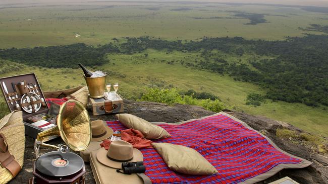 Angama Mara picnic set up in Out of Africa style