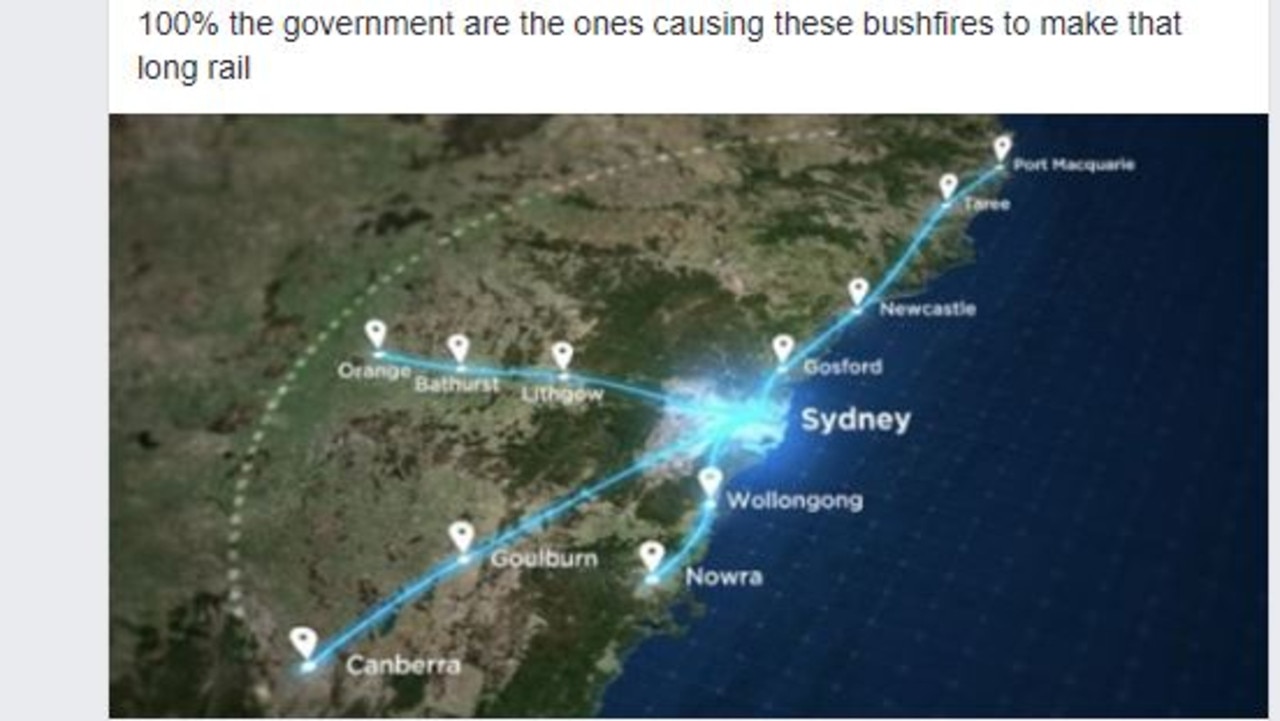 Bizarre conspiracy theories about the bushfires are spreading on social media.