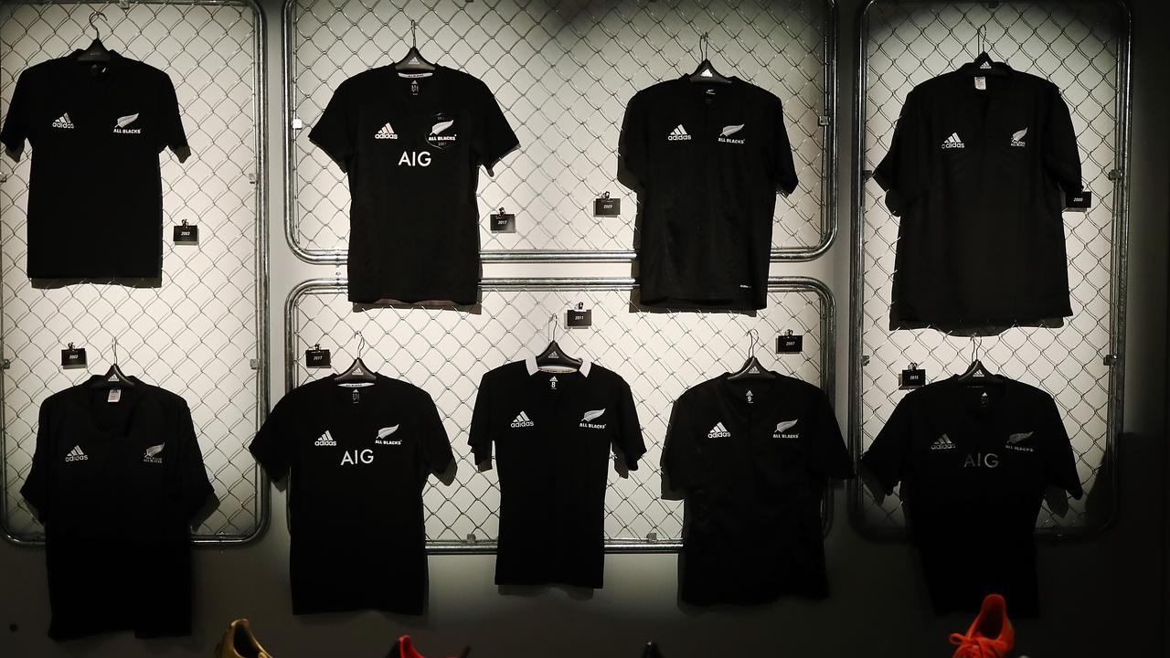 The All Blacks jerseys over time are displayed in Tokyo.