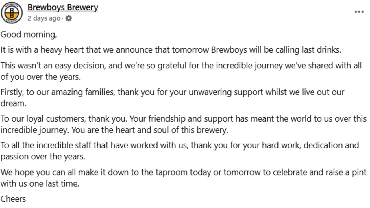 Brewboys Brewery announces closure. Picture: Facebook