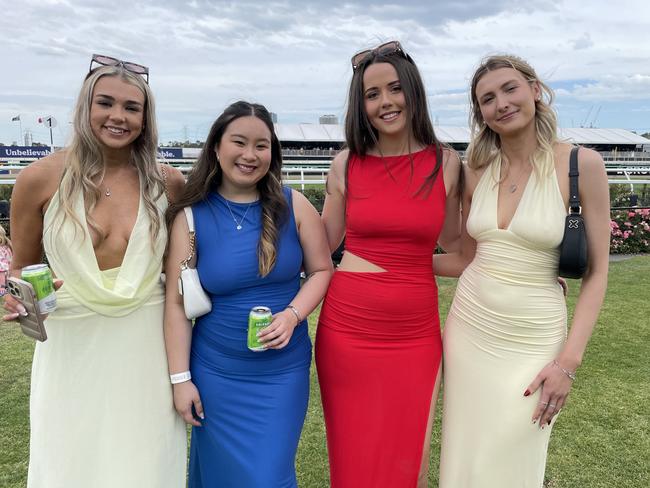 Hannah Wood, Kyla, Oliva and Shanice at the 2024 Oaks Day. Picture: Himangi Singh.