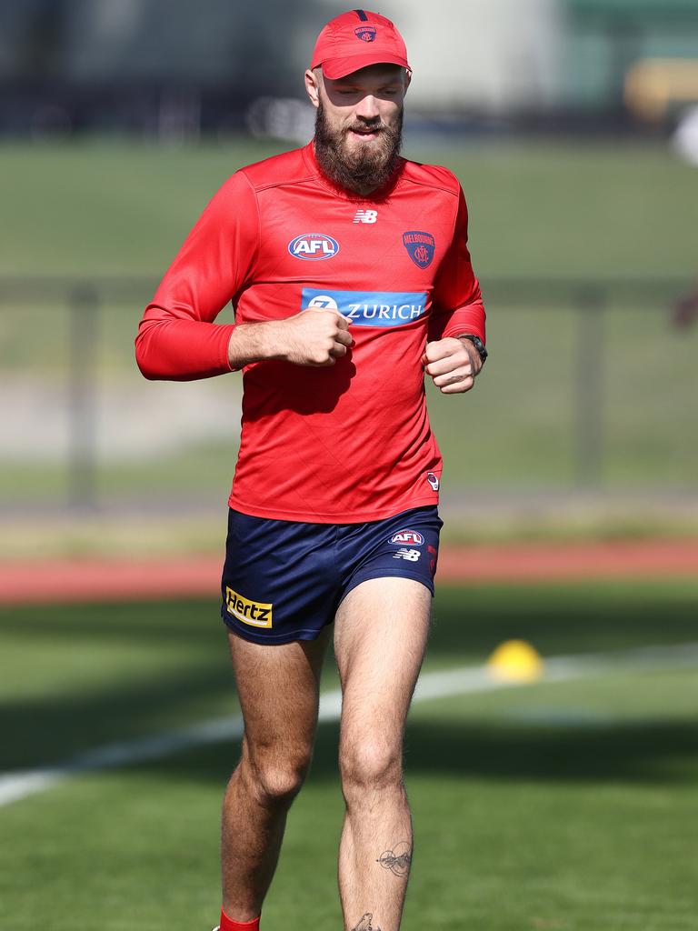 Max Gawn runs laps at Olympic Park. Picture: Michael Klein.