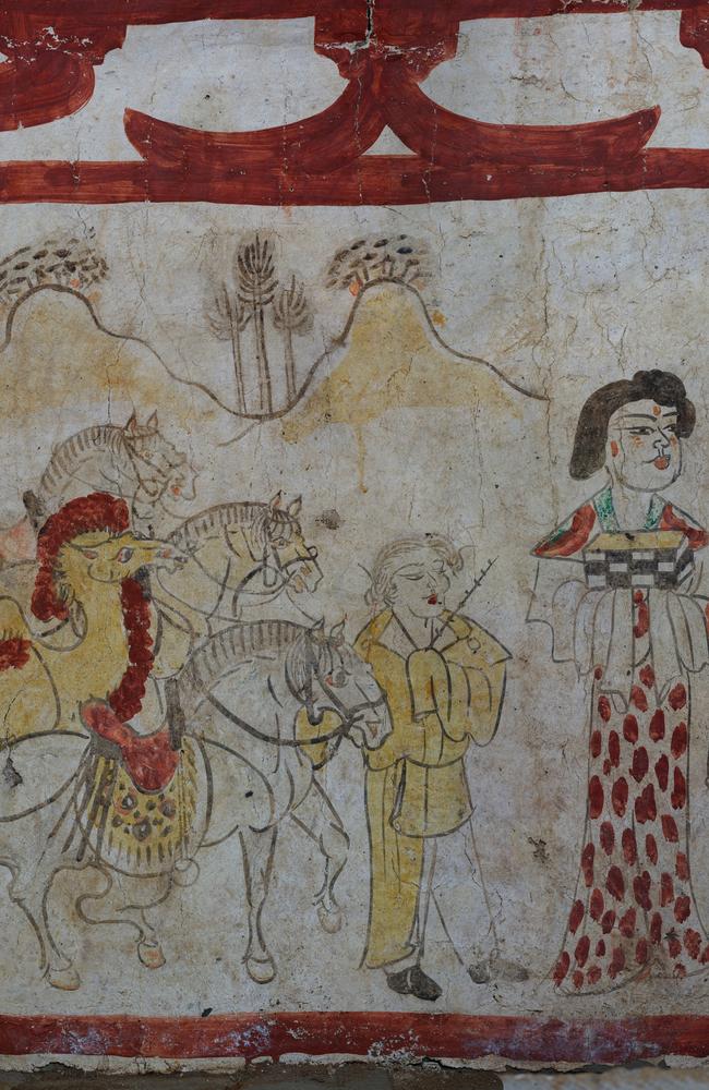 A mural in a Tang Dynasty (618-907) tomb excavated in Taiyuan, north China's Shanxi Province. Picture: Wang Xuetao/Xinhua via AFP