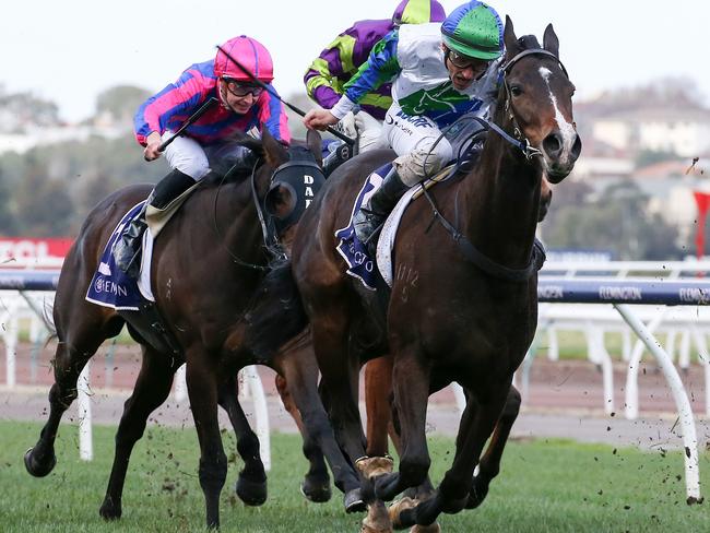 Damien Oliver and My Pendant wins at Flemington on August 10.