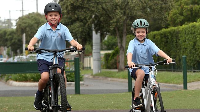 Levi and Savannah are practising hard ahead of Ride2School day. Picture: Hamish Blair