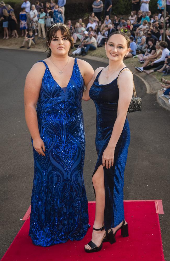 Summer Palmero (left) and Makayla Herbert at Harristown State High School formal at Highfields Cultural Centre, Friday, November 17, 2023. Picture: Kevin Farmer