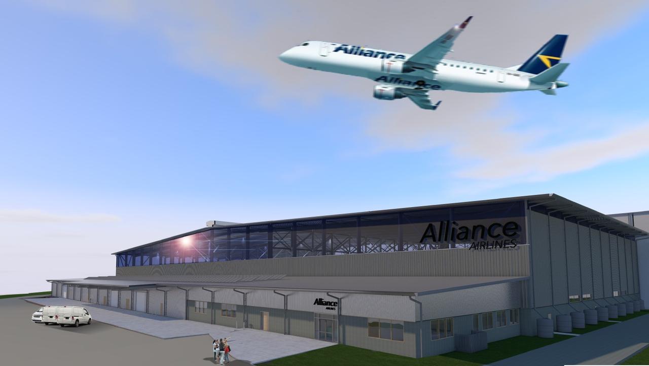 Renders of what the Alliance Airlines hangar at Rockhampton Airport will look like. Image: Biscoe Wilson Architects