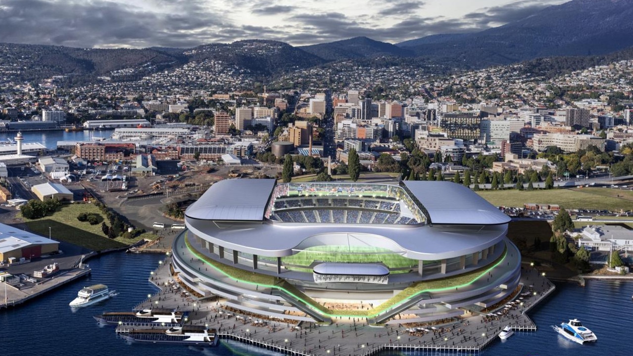 A render of the Tasmanian AFL stadium at Macquarie Point.