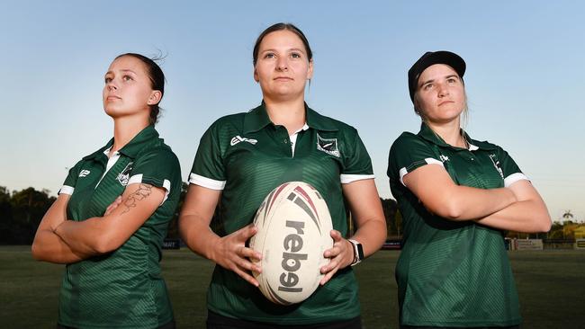 Maroochydore Swans Women’s rugby league players Rani Johnson, Laura Barklimore and Jade Shuttlewood. Picture: Patrick Woods.