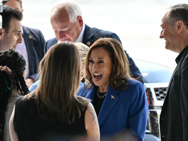 Kamala Harris greets supporters upon arrival at Pittsburgh International Airport in Pittsburgh, Pennsylvania. Picture: AFP