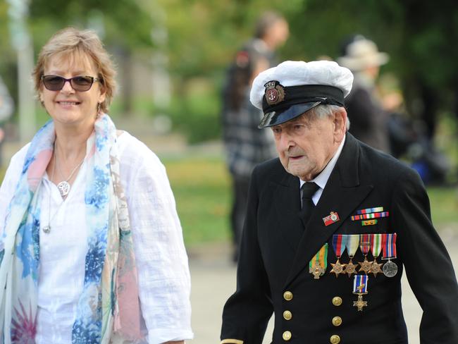 Marchers participate in Melbourne for the ANZAC Day parade. Picture: Andrew Henshaw