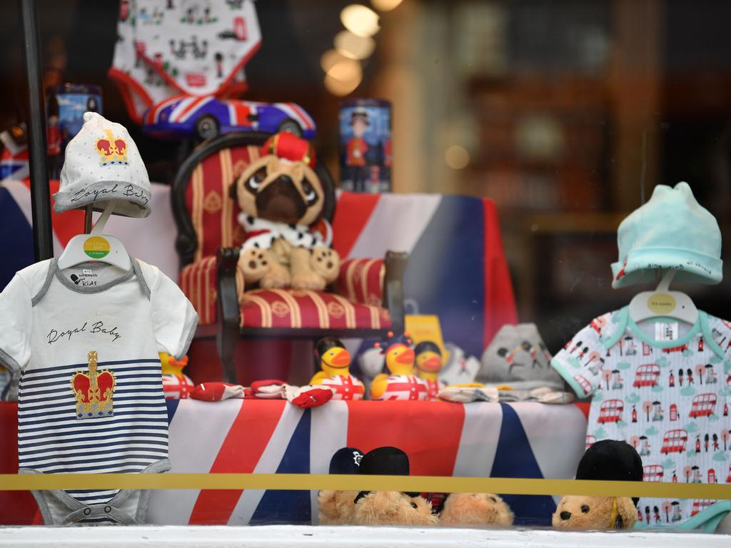 Royal baby souvenirs fill local stores as excitement builds in the town waiting for the birth of the Duke and Duchess of Sussex’s child. Picture: Ben Stansall / AFP