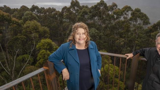 Hobart Lord Mayor Anna Reynolds at the Springs lookout on kunanyi/Mount Wellington. Picture: Chris Kidd