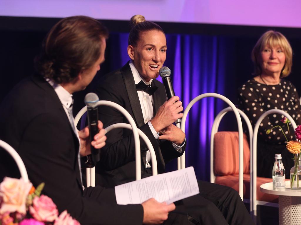 Gold Coast Bulletin editor Ryan Keen, Australian and Qld rugby league women's captain Ali Brigginshaw and Harvey Norman CEO Katie Page at the Gold Coast Bulletin Women of the Year awards by Harvey Norman at Star Gold Coast. Picture: Richard Gosling