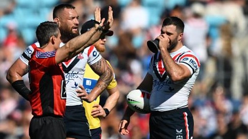 A frustrated Jared Waerea-Hargreaves only has a couple of games left for the Roosters after he accepted a three-match ban for a high tackle. Picture: NRL Photos