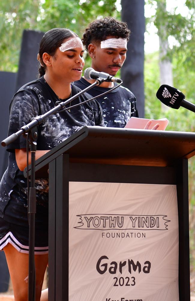 Young Territorians spoke to the crowd during the Youth Forum Panel. Picture: Zizi Averill