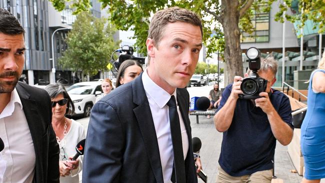 Cyclist Rohan Dennis arrives at the Adelaide Magistrates Court for his first hearing after the death of his wife Melissa Hoskins on December 30, 2023. Picture: NCA NewsWire / Brenton Edwards