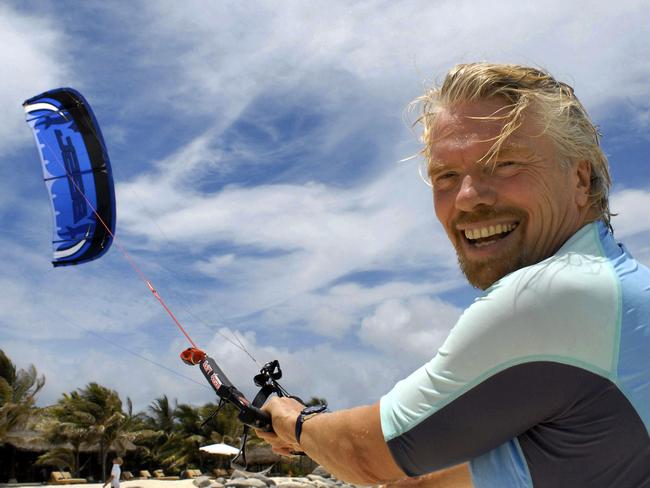 Richard Branson prepares to go kiteboarding near his private resort and home, on Necker Island, British Virgin Islands. Picture: AP