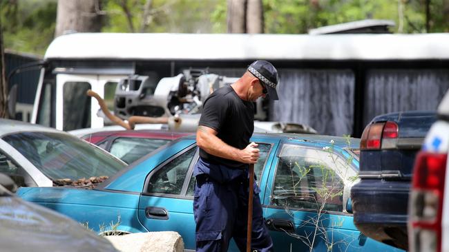 Police conduct a search of a property on Herons Creek Rd north of Kendall as the search for William Tyrrell continues. Picture: Nathan Edwards