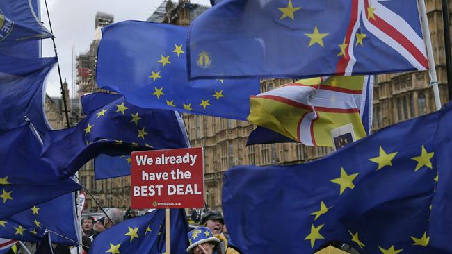 Protesters outside the House of Parliament today. Picture: AP.