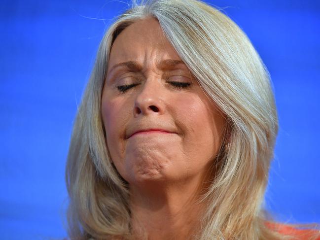 Former journalist Tracey Spicer at the National Press Club in Canberra. Picture: AAP