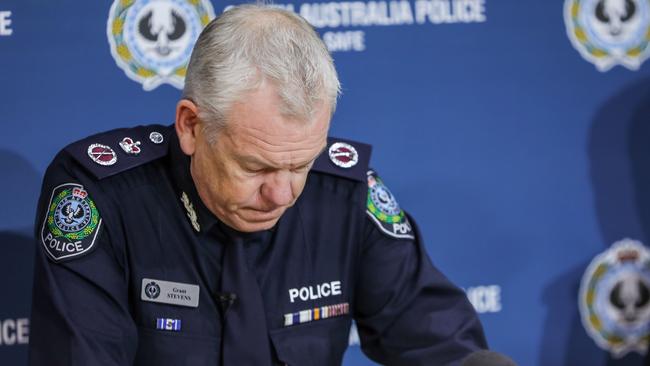 An emotional Grant Stevens fought back tears as he paid tribute to Chief-Supt Joanne Shanahan, who died in a crash at Urrbrae. Picture: Russell Millard/AAP