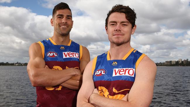 Brisbane recruit Marcus Adams, with Lachie Neale, could be unsighted during the JLT Series for his new club. Picture: Getty Images