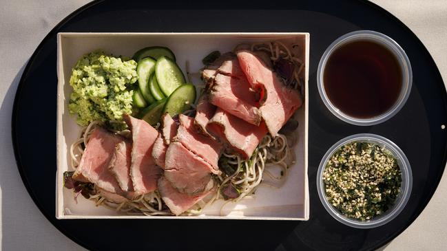 Lexus x Neil Perry’s beef tataki, soba noodles, ginger and edamame.