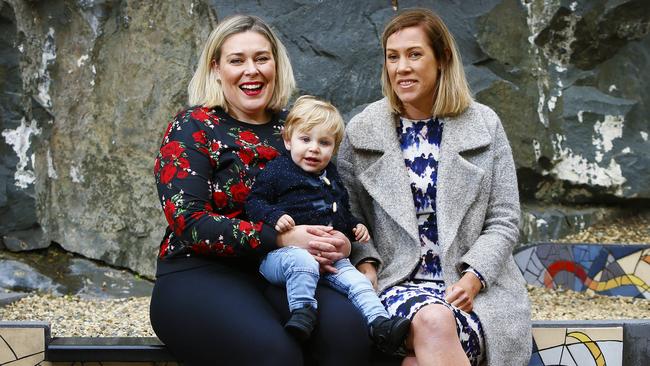 Kacee Johnstone, left, with her son Charlie Butler and Erica Burleigh. Picture: MATTHEW THOMPSON