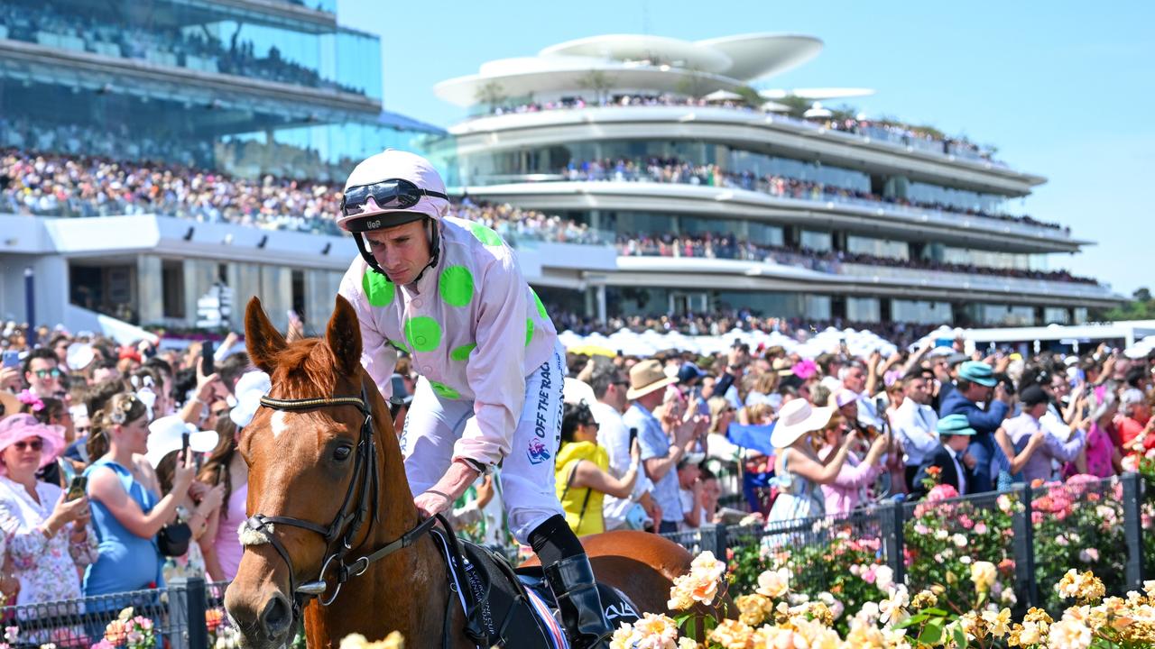 MELBOURNE, AUSTRALIA – NOVEMBER 07: Ryan Moore riding Vauban before unplaced finish in Race 7, the Lexus Melbourne Cup, during Melbourne Cup Day at Flemington Racecourse on November 07, 2023 in Melbourne, Australia. (Photo by Vince Caligiuri/Getty Images)