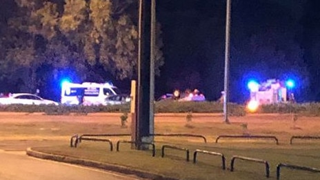 A vehicle allegedly swerved through an intersection and rolled onto its roof on Tiger Brennan Drive in Stuart Park overnight. Picture: Supplied