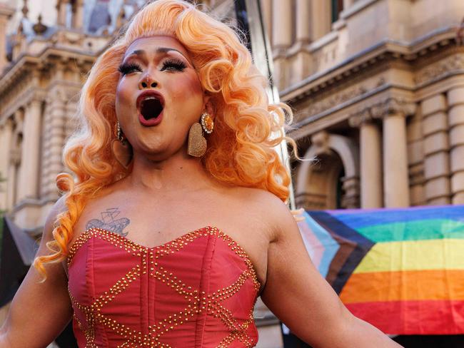 SYDNEY, AUSTRALIA - NewsWire Photos JUNE 25, 2023: Pro Trans Rights rally in Sydney with a march from Town Hall and through the city streets. Pictured is Cass the Queen. Picture: NCA NewsWire / David Swift