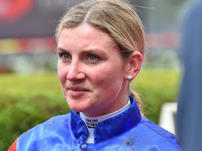 Jamie Kah after Sejardan won the Sharp Extensive IT Red Anchor Stakes  at Moonee Valley Racecourse on October 22, 2022 in Moonee Ponds, Australia. (Photo by Reg Ryan/Racing Photos via Getty Images)