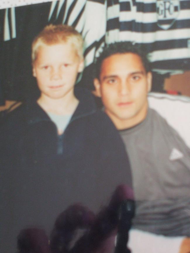 Willoughby when he was younger with Adelaide’s dual Norm Smith Medallist Andrew McLeod. Picture: Supplied.