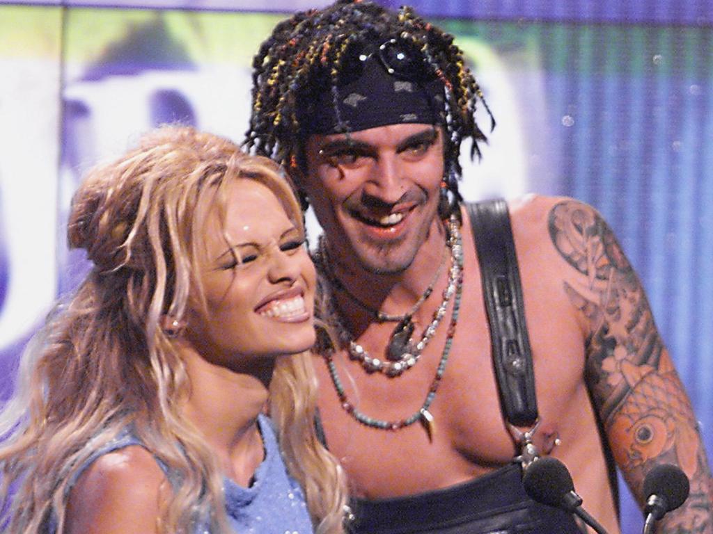 Pamela Anderson with husband #1 Tommy Lee in 1999. Picture: Supplied.