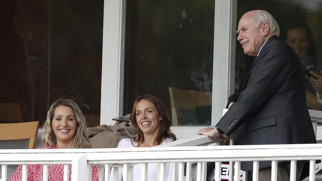 Former PM and cricket tragic John Howards chats to the WAGs. Picture: Ryan Pierse