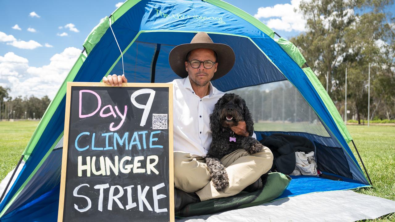 Gregory Andrews is on an indefinite hunger strike in front of Parliament House in Canberra. Picture: Martin Ollman