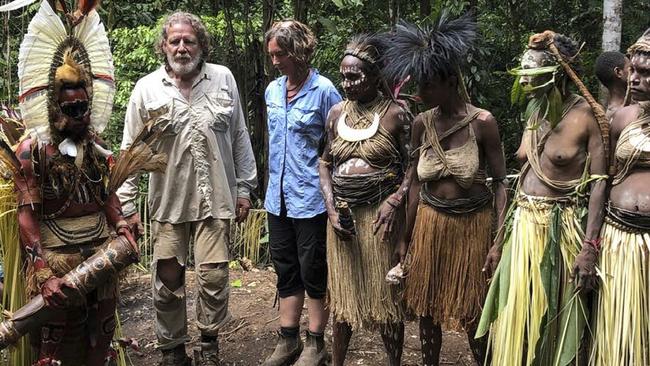 Bryce Barker, second from left, in Papua New Guinea with Lara Lamb in 2019. Picture: Facebook