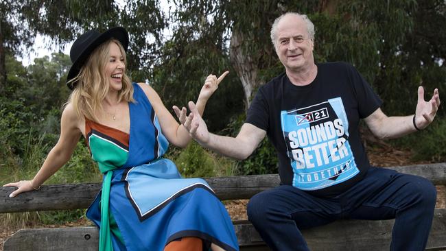 Kylie Minogue and Michael Gudinski in Mallacoota earlier this year.