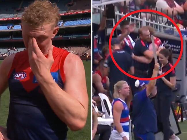 Clayton Oliver received a standing ovation as he left the ground for the final time on Sunday.
