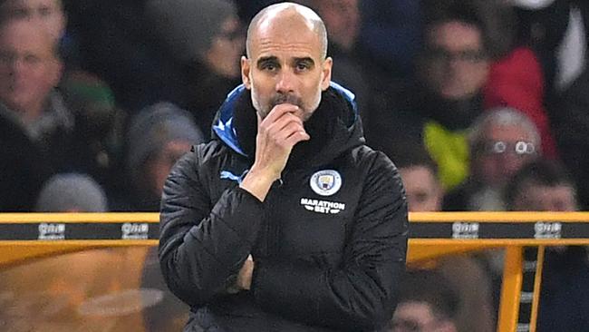 Manchester City manager Pep Guardiola looks on as his team lose to Wolves. Picture: AFP