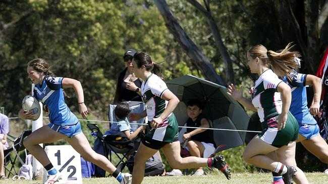 Action from U16 Girls Lebanon v Maori Pango. Harmony Nines Rugby League. Picture: John Appleyard