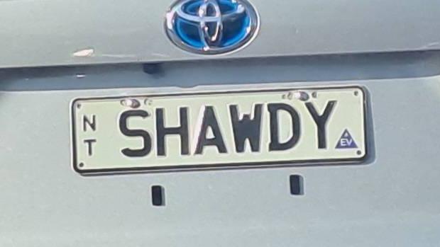 NT funny number plate, SHAWDY. Picture: Facebook / Jessica Harpur