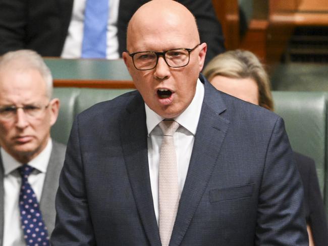 CANBERRA, Australia, NewsWire Photos. May 16, 2024: The Opposition Leader, Peter Dutton delivers his budget in reply address in the House of Representatives at Parliament House in Canberra. Picture: NCA NewsWire / Martin Ollman